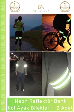 #ReflektörBant Neon Sarı Ultra Parlak Gece Güvenliği Esnek Cırtlı Reflektör Bant Kol Ayak Bilek - 2 Adet