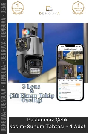 #GüvenlikKamerası 3 Lens Wi Fi IP66 Gece Görüşlü 2 4GHz Çift Ekranlı Hareket Sensörlü HD Güvenlik Kamerası