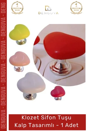 #SifonTuşu Estetik Banyo Aksesuarı Modern Dekoratif Pratik Sifon Klozet Sifon Tuşu Kalp Tasarımlı - 1 Adet