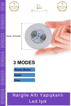 #Led 6 cm 3 Modlu Dekoratif Cam Taban Aydınlatma Ekipmanı Nargile Altı Yapışkanlı Led Işık