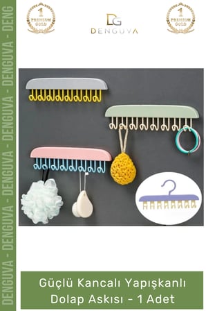 #Askı Mutfak Banyo Düzenleyici Organizer Delme Gerektirmeyen Kancalı Yapışkanlı Dolap Askısı - 1 Adet
