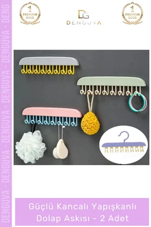 #Askı Mutfak Banyo Düzenleyici Organizer Delme Gerektirmeyen Kancalı Yapışkanlı Dolap Askısı - 2 Adet