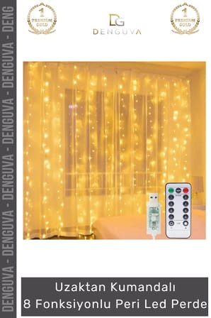 #led 8 fonksiyonlu günışığı kumandalı dekoratif aydınlatma şık perde peri led (3 mt x 3 mt) - 1 adet