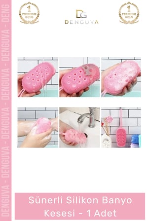 #Kese Süngerli Peeling Etkili Çift Taraflı Masaj Yapan Yumuşak Hijyenik Silikon Banyo Kesesi - 1 Adet