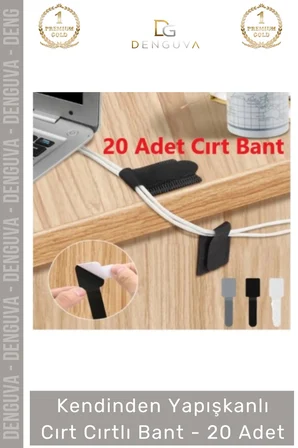 #CırtBant 20 Adet Kablo Düzenleyici Renkli Güçlü Yapışkanlı Kendinden Yapışkanlı Cırt Cırtlı Bant