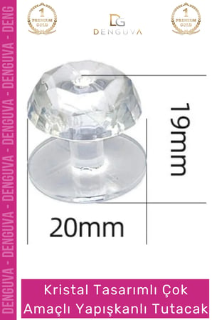 #Kulp Kristal Elmas Kesim Vidasız Montaj Dekoratif Çok Amaçlı Yapışkanlı Tutacak Buton - 4 Adet