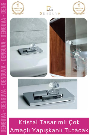 #Kulp Kristal Elmas Kesim Vidasız Montaj Dekoratif Çok Amaçlı Yapışkanlı Tutacak Buton - 4 Adet