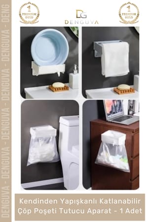 #ÇöpAparatı Katlanabilir Mutfak Dolap İçi Yapışkanlı Pratik Hijyenik Modern Çöp Poşeti Tutucu Aparatı - 1 Adet