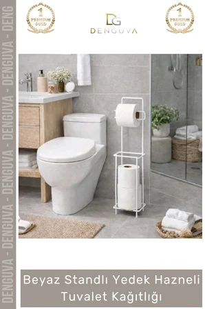 #TuvaletKağıtlığı Banyo Düzenleyici Metal Pratik Modern Şık Beyaz Standlı Yedek Hazneli Tuvalet Kağıtlığı