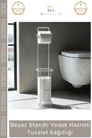 #TuvaletKağıtlığı Banyo Düzenleyici Metal Pratik Modern Şık Beyaz Standlı Yedek Hazneli Tuvalet Kağıtlığı