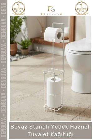 #TuvaletKağıtlığı Banyo Düzenleyici Metal Pratik Modern Şık Beyaz Standlı Yedek Hazneli Tuvalet Kağıtlığı