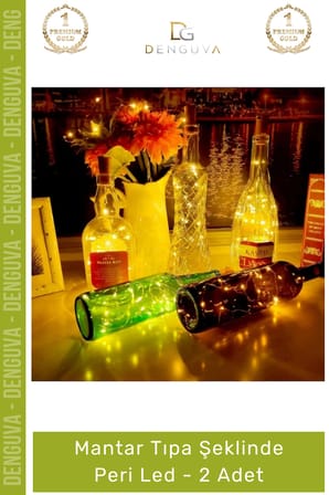 #Led Gün Işığı Dekoratif Şişe İçi Pilli Şık Ambiyans Işık Mantar Tıpa Şeklinde Peri Led - 2 Adet