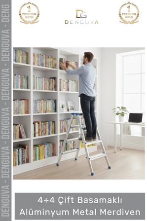 #Merdiven Dayanıklı Hafif Katlanabilir 92 cm Çift Yön 4+4 Çift Basamaklı Alüminyum Metal Merdiven