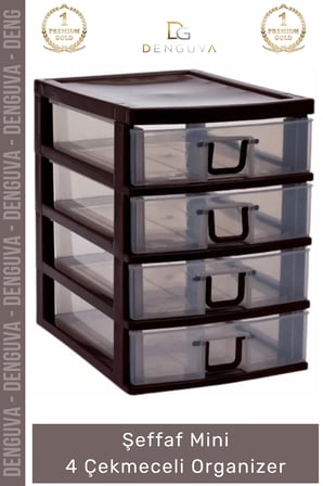 #Çekmece Masaüstü Ofis Ev Tipi Takı Makyaj Kırtasiye Hobi Şeffaf Plastik Mini 4 Çekmeceli Organizer - 1 Adet