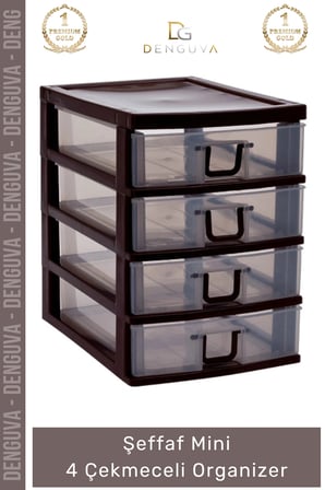 #Çekmece Masaüstü Ofis Ev Tipi Takı Makyaj Kırtasiye Hobi Şeffaf Plastik Mini 4 Çekmeceli Organizer - 1 Adet
