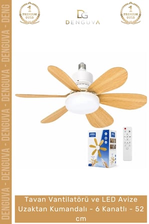 #Vantilatör Vantilatörü LED Avize Modern Ahşap Görünümlü Uzaktan Kumandalı 6 Kanatlı 52 cm