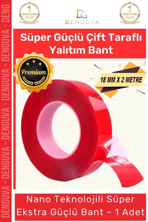 #Bant Çift Taraflı Akrilik Silikonize Şeffaf Güçlü Yapışkanlı Montaj Bant 18 mm x 2 metre - 1 Adet