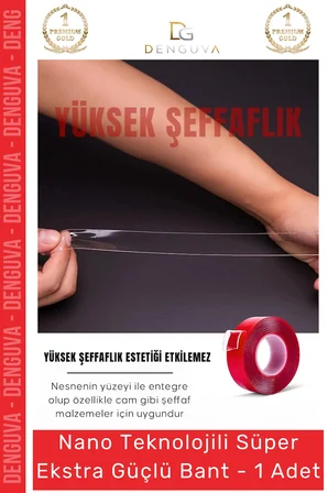 #Bant Çift Taraflı Akrilik Silikonize Şeffaf Güçlü Yapışkanlı Montaj Bant 18 mm x 2 metre - 1 Adet