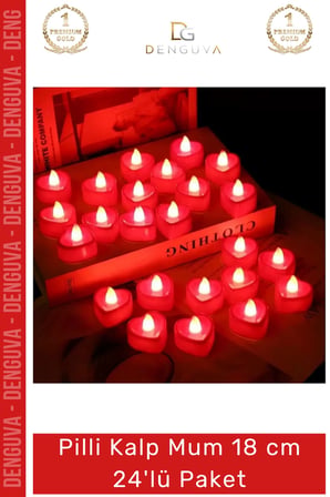 #LedMum Pilli Kalp LED Dekoratif Romantik Alevsiz Şık Aydınlatma Güvenli Mum 18cm 24'lü Paket