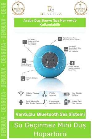 #Hoparlör Bluetooth Su Geçirmez Vantuzlu Dahili Mikrofonlu Kablosuz Şarjlı Duş Kamp Sahil Hoparlör