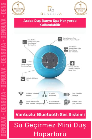 #Hoparlör Bluetooth Su Geçirmez Vantuzlu Dahili Mikrofonlu Kablosuz Şarjlı Duş Kamp Sahil Hoparlör