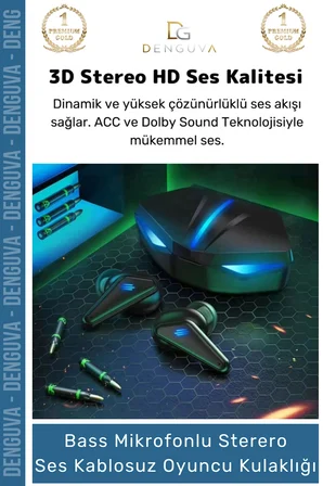 #Kulaklık 3D Stereo ANC Gürültü Engelleyici Suya Dayanıklı Mikrofonlu Bluetooth Kablosuz Oyuncu Kulaklık