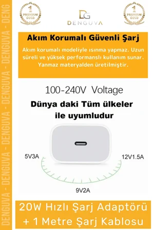 #ŞarjAleti iPhone 20W USBC Hızlı Şarj Adaptörü Lightning Kablo Akım Korumalı Seti 14 15 Plus Pro