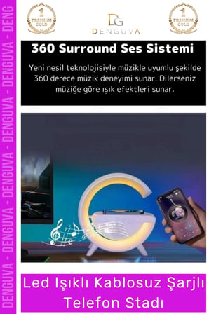 #TelefonStandı RGB LED Işıklı Kablosuz Şarjlı Masa Lambası Saatli Hoparlör Telefon Standı 3 in 1 Speaker