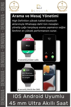 #AkıllıSaat Watch8 Ultra 2023 Smart Watch Su Geçirmez Nabız Ölçer iOS Android 45mm Ultra Akıllı Saat