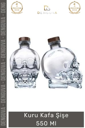 #CamŞişe Crystal Head Tasarım Dekoratif El Yapımı Cam Modern Gotik Şık Kuru Kafa Şişe 550 Ml