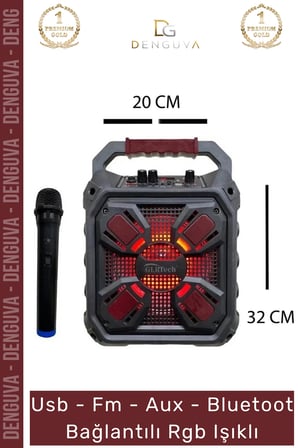 #Hoparlör Taşınabilir Bluetooth Amfili Hoparlör 65 inç USB Aux Şarjlı Mikrofon Siyah Karaoke Box