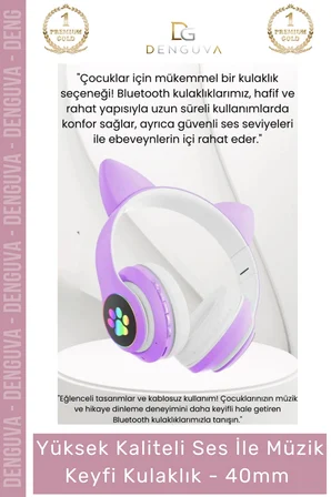 #Kulaklık Işıklı 50 Stereo Yüksek Ses Kaliteli Şarjlı Çocuk Mikrofonlu Kablosuz Bluetooth Kedili Kulaklık