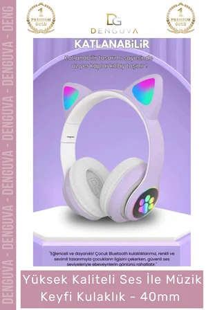 #Kulaklık Işıklı 50 Stereo Yüksek Ses Kaliteli Şarjlı Çocuk Mikrofonlu Kablosuz Bluetooth Kedili Kulaklık