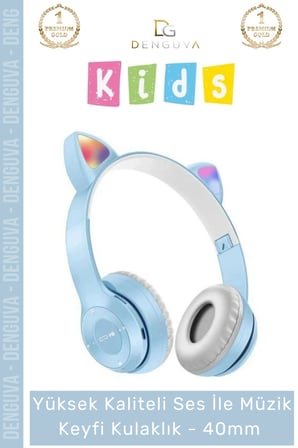 #Kulaklık Işıklı LED Çocuk Mikrofonlu Kulaküstü Stereo Şarjlı Pembe RGB Kablosuz Bluetooth Kedili Kulaklık