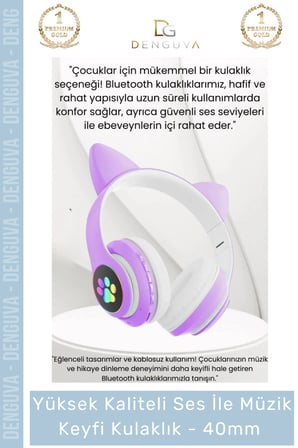 #Kulaklık Işıklı LED Çocuk Mikrofonlu Kulaküstü Stereo Şarjlı Pembe RGB Kablosuz Bluetooth Kedili Kulaklık