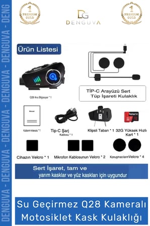 #KaskKulaklığı Q28 Bluetooth 53 HD 1080P IPX6 Su Geçirmez Interkom Kameralı Motosiklet Kask Kulaklığı