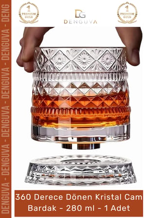 #Bardak Lüks Tasarım Kokteyl Kesme Modern Sunum 360 Derece Dönen Bardak 280 ml Kristal Cam - 1 Adet