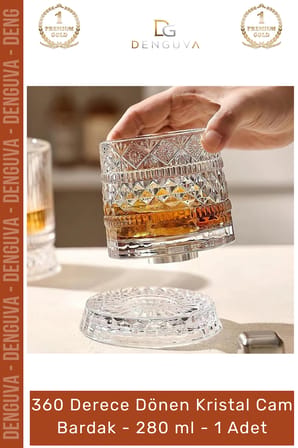 #Bardak Lüks Tasarım Kokteyl Kesme Modern Sunum 360 Derece Dönen Bardak 280 ml Kristal Cam - 1 Adet