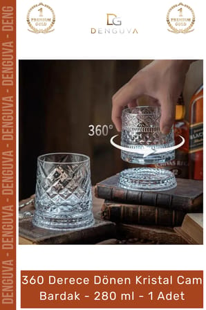 #Bardak Lüks Tasarım Kokteyl Kesme Modern Sunum 360 Derece Dönen Bardak 280 ml Kristal Cam - 1 Adet