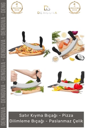 #Bıçak Paslanmaz Çelik Yarım Ay Kıyma Satır Profesyonel Bakalit Sap Pizza Dilimleme Bıçağı - 1 Adet