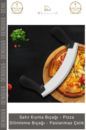 #Bıçak Paslanmaz Çelik Yarım Ay Kıyma Satır Profesyonel Bakalit Sap Pizza Dilimleme Bıçağı - 1 Adet