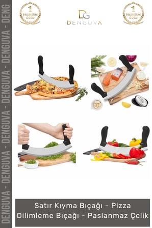 #Bıçak Paslanmaz Çelik Yarım Ay Kıyma Satır Profesyonel Bakalit Sap Pizza Dilimleme Bıçağı - 1 Adet
