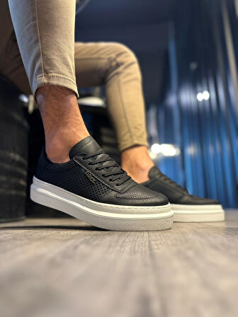 Pabucmarketi Erkek Günlük Ayakkabı Siyah Beyaz Taban