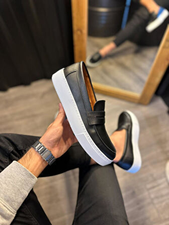 Pabucmarketi Erkek Günlük Klasik Ayakkabı Siyah Beyaz Taban