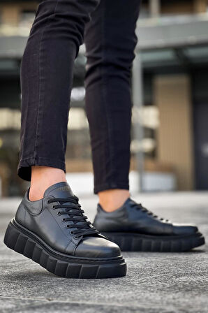 Pabucmarketi Erkek Günlük Ayakkabı Yüksek Taban Siyah (Siyah Taban)