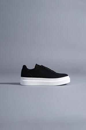 Pabucmarketi Erkek Günlük Ayakkabı Siyah Süet (Beyaz Taban)