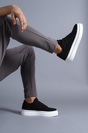 Pabucmarketi Erkek Günlük Ayakkabı Siyah Süet (Beyaz Taban)