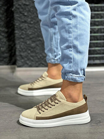 Pabucmarketi Erkek Sneakers Ayakkabı Vizon Süet