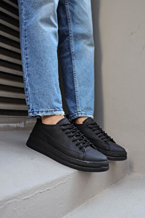 Pabucmarketi Erkek Sneakers Ayakkabı Siyah (Siyah Taban)