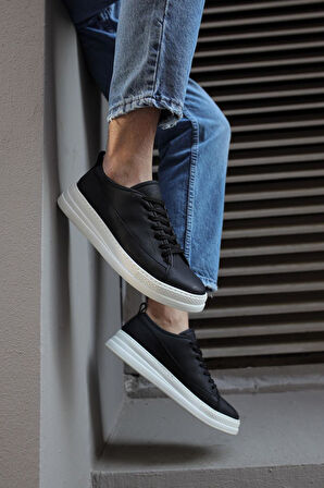 Pabucmarketi Erkek Sneakers Ayakkabı Siyah (Beyaz Taban)